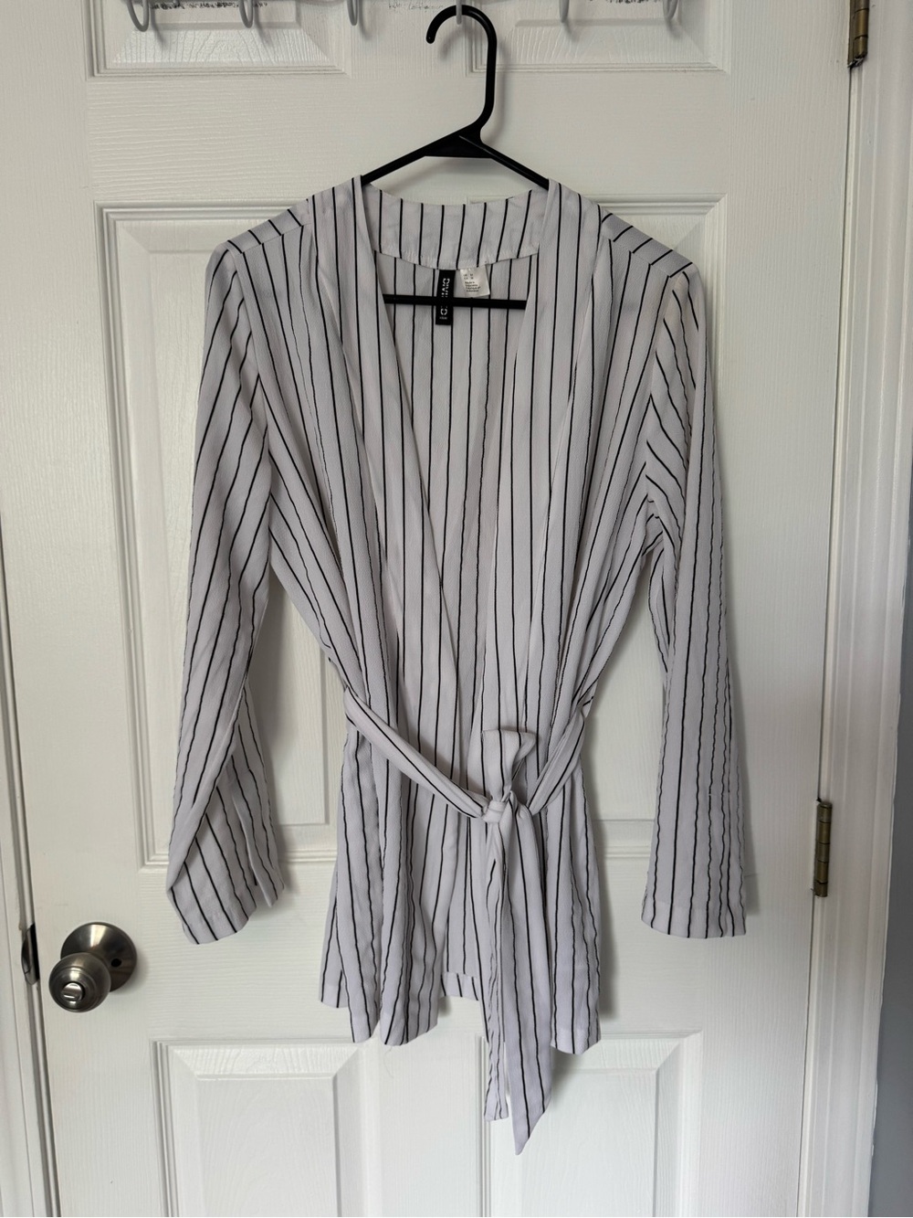 Divided White and Black Vertical Stripe Lightweight Blazer